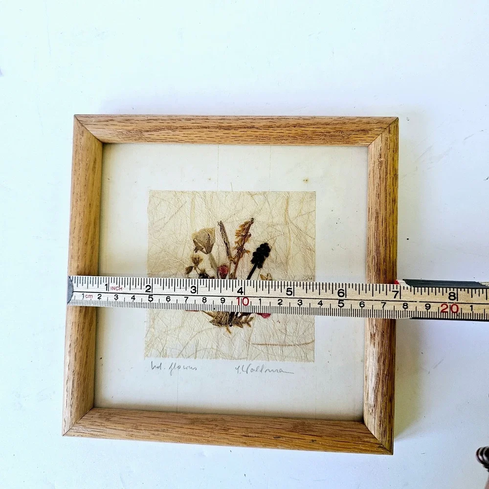 Vintage Framed Pressed Flower on Handmade Paper Picture Signed 7